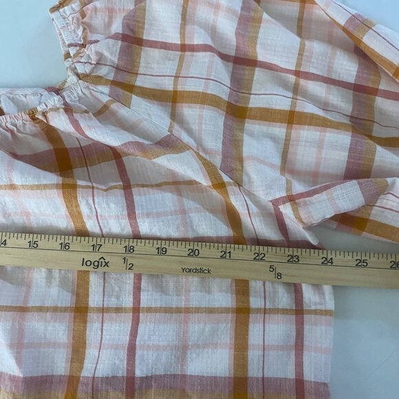 Loft Outlet Off-Shoulder Top Womens Size M Pink & Yellow Plaid Cotton Lightweigh - Picture 4 of 8